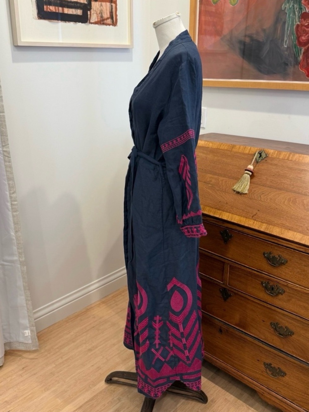 Greek Archaic Kori Feather Linen MIDI Dress Navy NWT - Picture 10 of 11